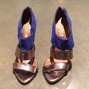 Zara metallic and blue heeled sandals